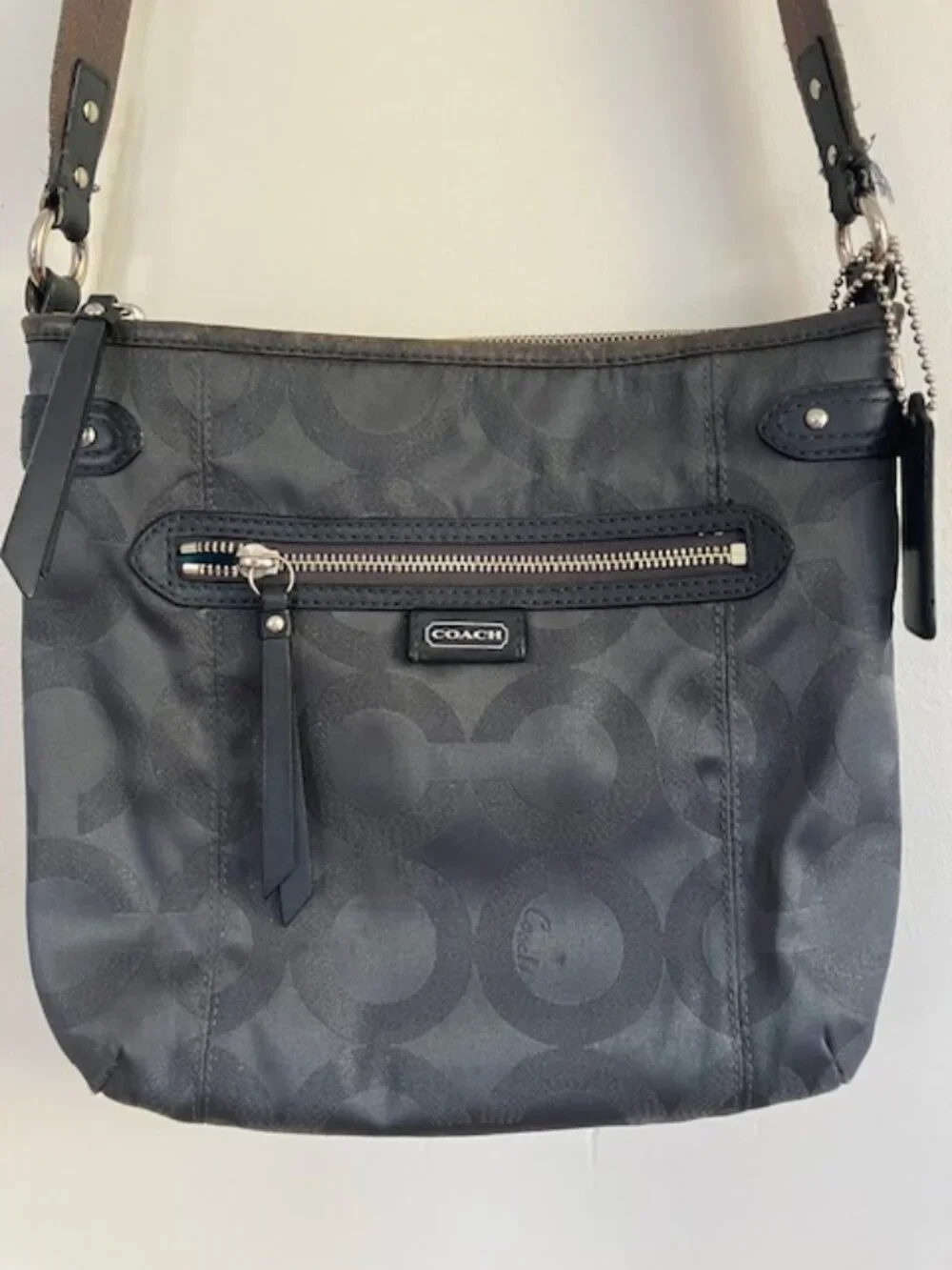Coach Signature File Crossbody Bag Blue Gray Y2K 29581 Front Zip J1373-29581E